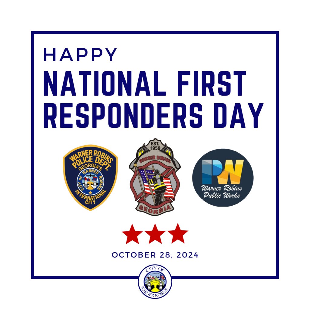warnerrobinscvb's tweet photo. Today we celebrate the courage and dedication of our brave first responders in Warner Robins. From firefighters to police officers, public works and emergency medical personnel, these heroes keep our community safe. THANK YOU! https://t.co/c7c2os0KHR