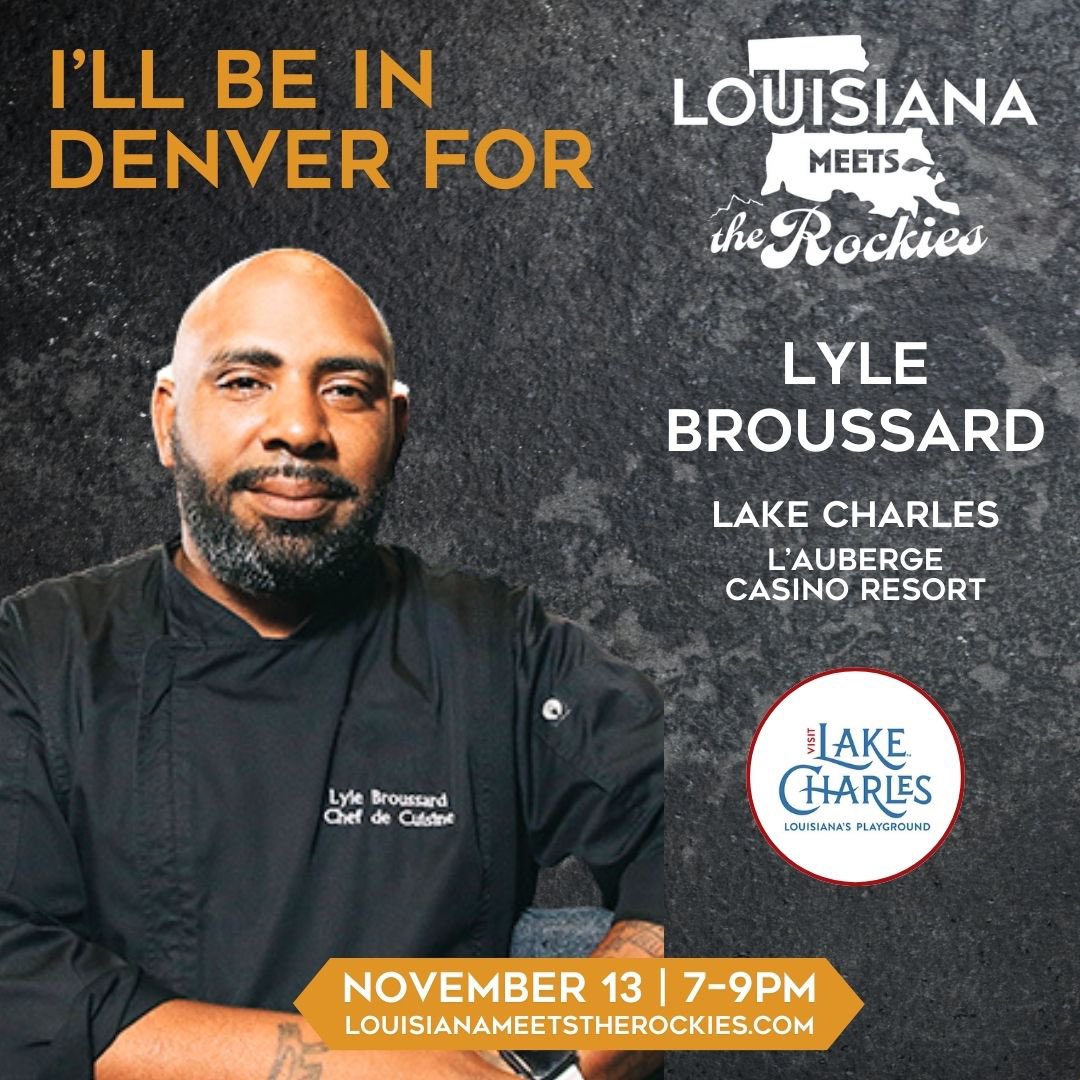 We’re bringing a taste of Lake Charles to Denver!😍 

Chef Lyle Broussard from L’Auberge Casino Resort will showcase Louisiana flavors at #LouisianaMeetsTheRockies on Nov 13. 

🗣️Tell your Denver friends to join us: LouisianaMeetsTheRockies.com #VisitLakeCharles #TasteLouisiana
