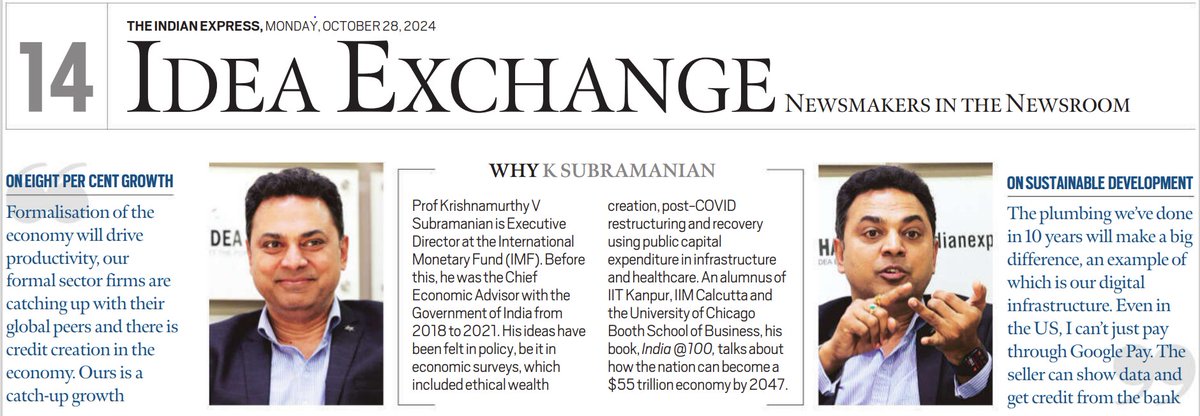 SubramanianKri's tweet photo. An extensive discussion of India@100 in the @IndianExpress Idea Exchange on 28-Oct-2024. Hope you enjoy reading it.