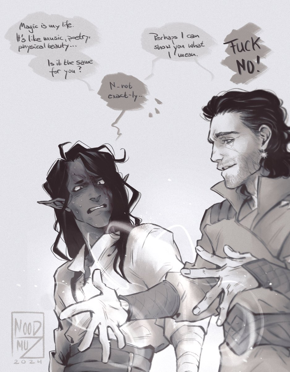 yamiz's tweet photo. #OCoctober: 27. Fearful
Yasha and magic.. It's not just that he sometimes can't handle it and therefore often has to rely on healing pots. Sometimes it can also cause him fear and panic. He tries not to let on. But it doesn't always work.
Sorry, Gale. ÖvÒ
#BG3 #BG3tav #DnD https://t.co/316N430khw