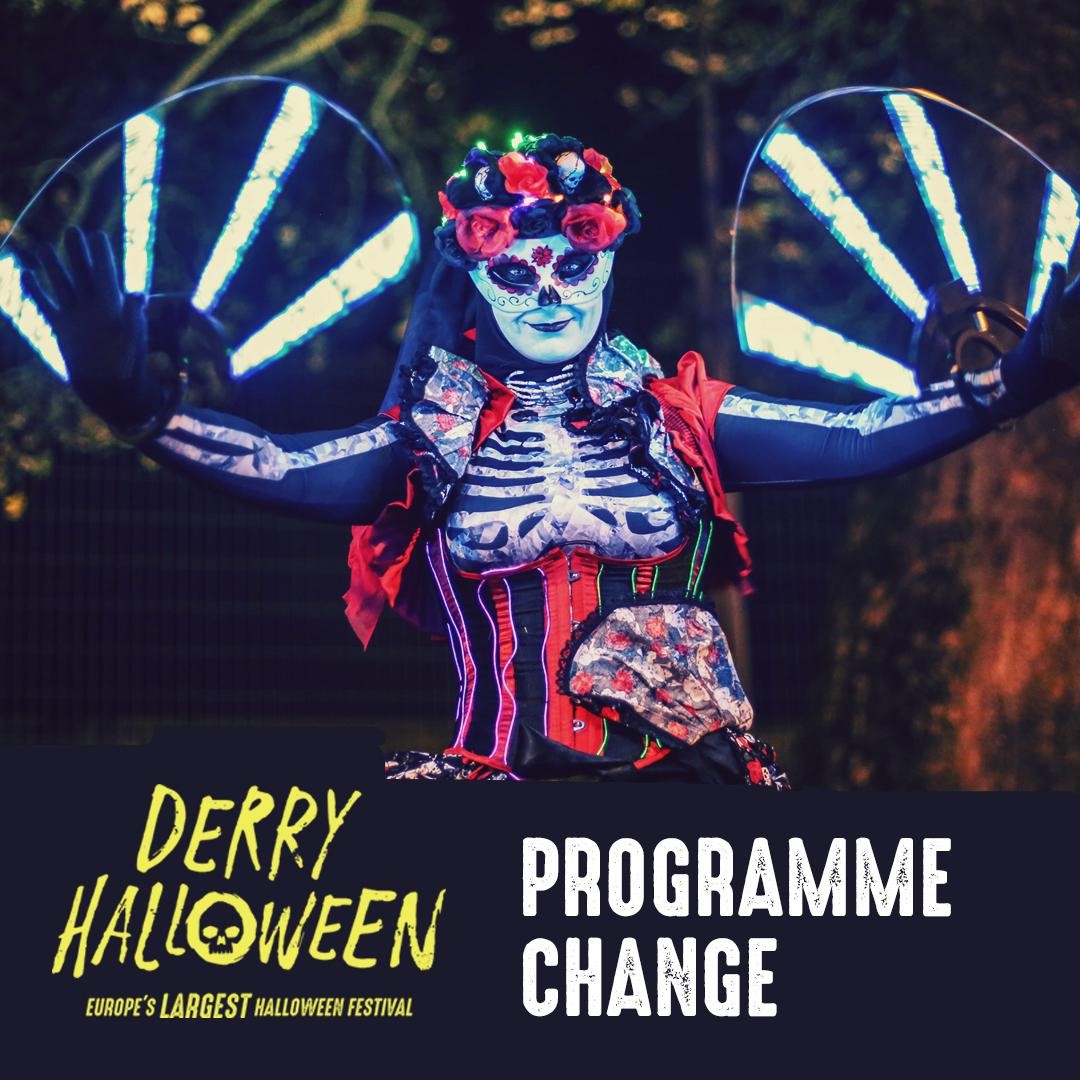 Due to unforeseen circumstances, the programming scheduled for Pump Street this evening has been cancelled.
We apologise for any inconvenience.
For more information on all the events please visit derryhalloween.com
#DerryHalloween #DiscoverNI  #VisitDerry