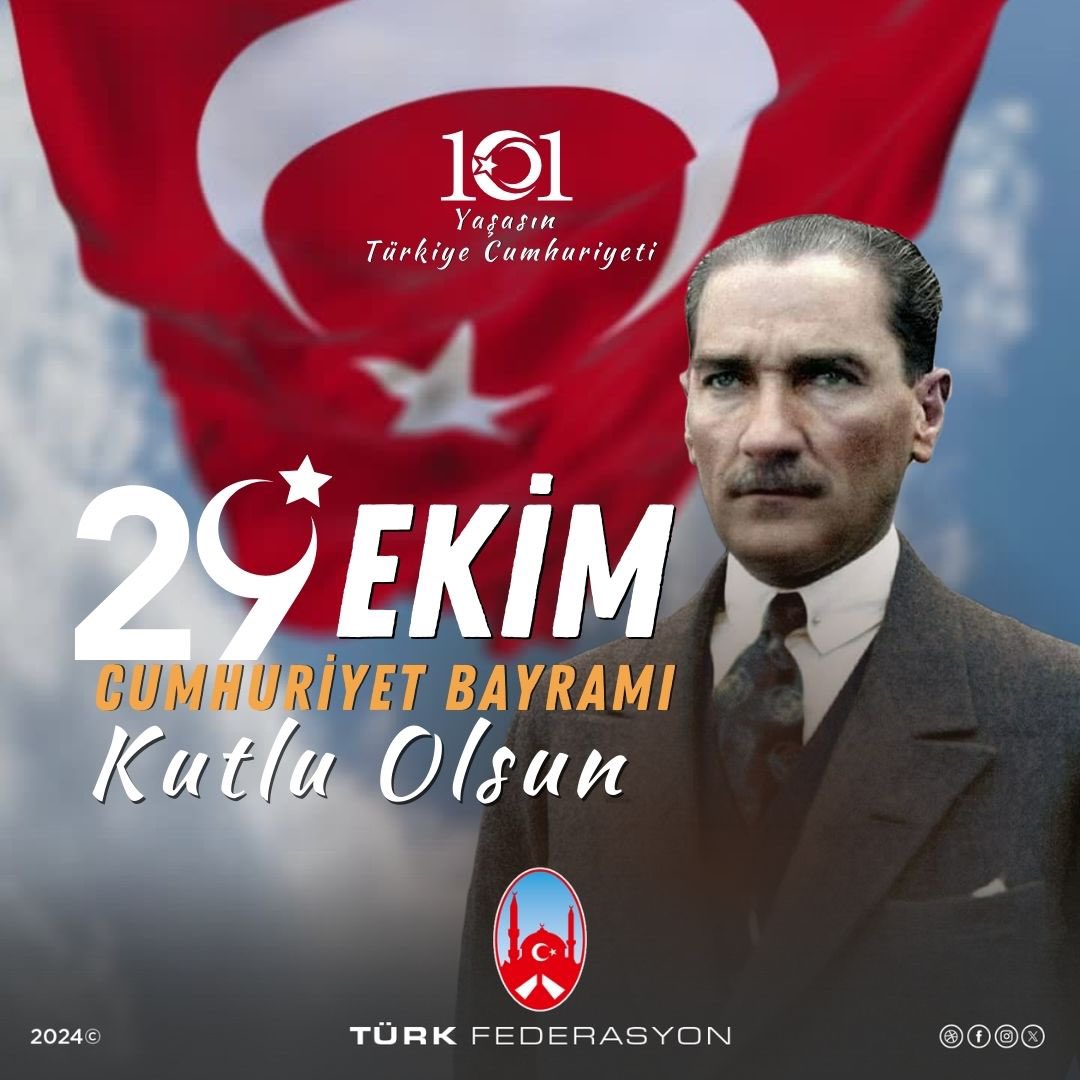 Turk_Federasyon's tweet photo. Cumhuriyetimizin 101. yıl dönümünde başta Gazi Mustafa Kemal Atatürk ve silah arkadaşları olmak üzere, tüm şehitlerimizi rahmet ve minnetle anıyoruz.

#29EkimCumhuriyetBayramı’mız kutlu olsun 🇹🇷

#AvrupaTürklügü
#TürkiyeCumhuriyeti https://t.co/gcvYFXuG7s