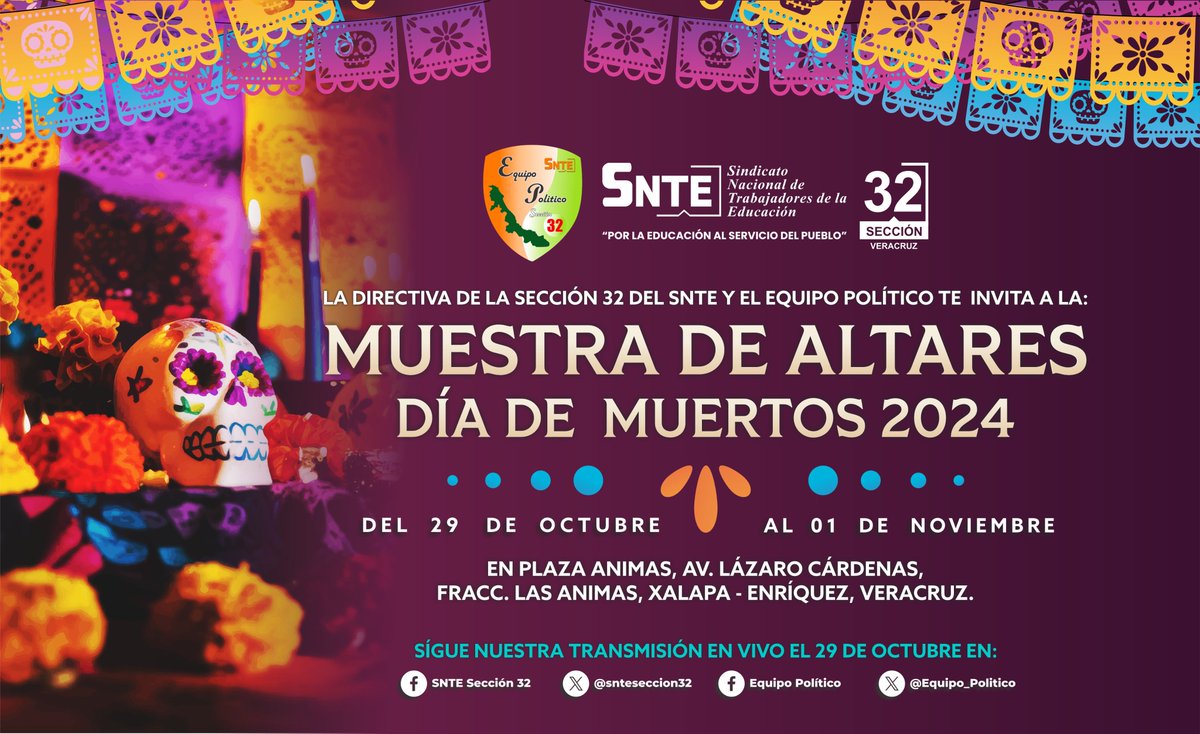 snteseccion32's tweet photo. ¡Te Invitamos a Celebrar Nuestras Tradiciones!

Con gran entusiasmo, la Directiva de la Sección 32 del SNTE y la Coordinación General del Equipo Político invitan a: ...https://t.co/fbSZv6xa4l

#SNTE32 #EquipoPolítico ¡Tradiciones que nos unen! https://t.co/yqc4qUwpDR