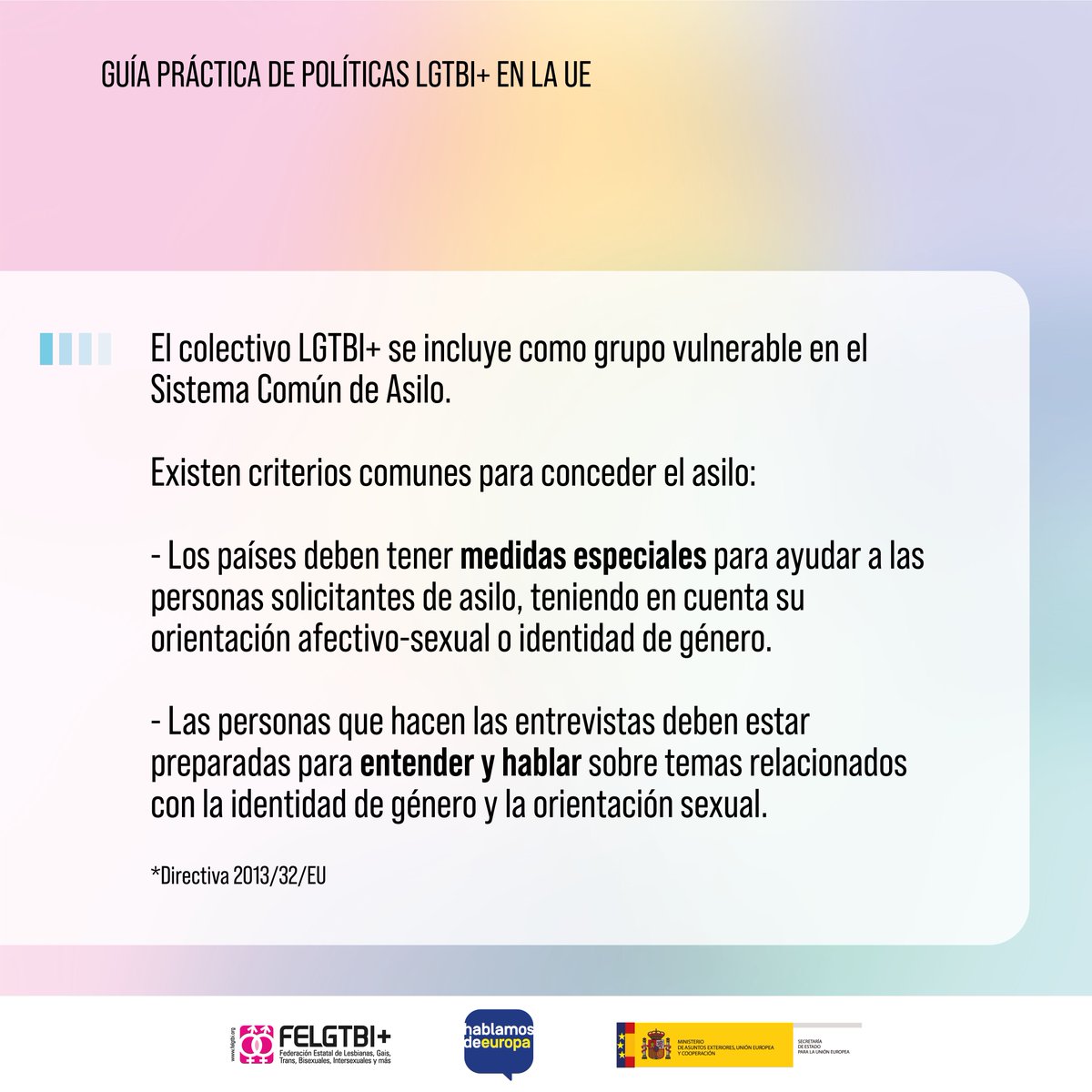 ❌En más de 90 países en los que ser LGTBI+ es ilegal. 

👉🏾Consecuencia: las personas LGTBI+ huyen de sus países. 

🤔¿Qué políticas hay en la UE sobre protección internacional?

Consulta nuestra guía práctica de políticas LGTBI+ en stockcrowd.com/form-abb7330d-…