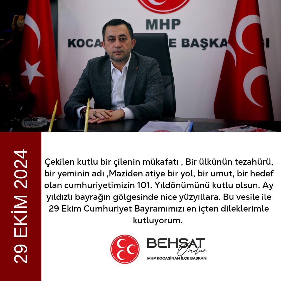 Cumhuriyetimizin kuruluşunun 101. Yıldönümü kutlu olsun