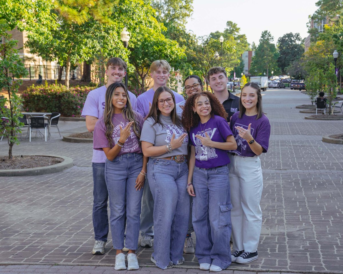 SFASU's tweet photo. It’s not too late to attend #SFAShowcaseSaturday! Come get the inside scoop on all things SFA, tour campus and discover what life as a Lumberjack is all about. 🪓🙌
When: 10 a.m. to 3 p.m. Nov. 2 ⏰🗓️
Where: Beautiful SFA campus 🌲✨

Register at https://t.co/JhJNLP1Ejy. 💜🤍 https://t.co/7P0yfPbQNC