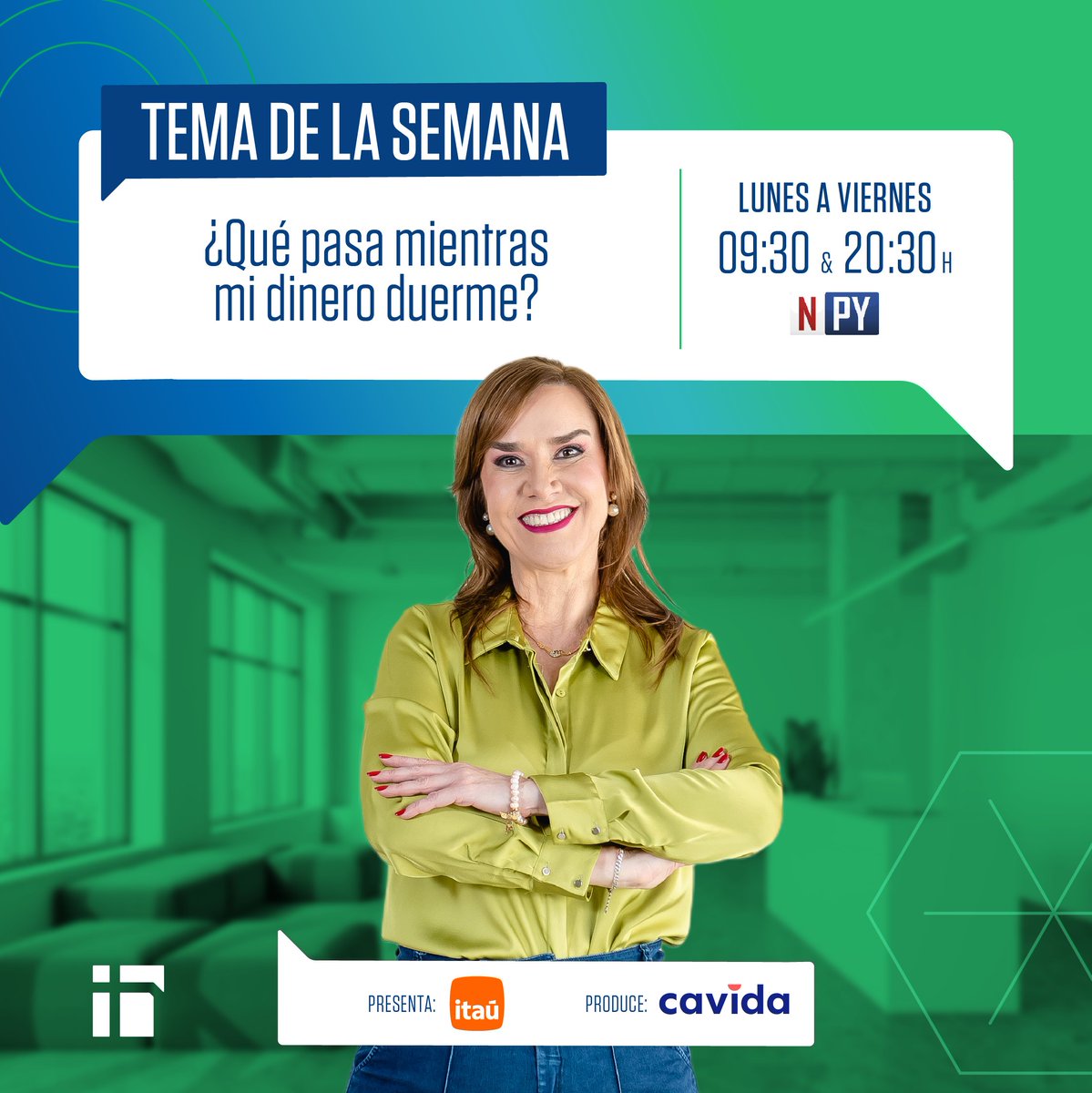 HDDPY1's tweet photo. 💸 Y estás perdiendo plata.

👏🏻 Así que esta semana  vamos a ver qué opciones tenés para que tu dinero trabaje para vos.

📺 Te esperamos por las pantallas de @npyoficial a las 09:30 y 20:30 h.

🔸 Presenta: @itauparaguay
🔸 Produce: Cavida

#HablandoDeDinero
#EducaciónFinanciera https://t.co/H0T2jKPcyi