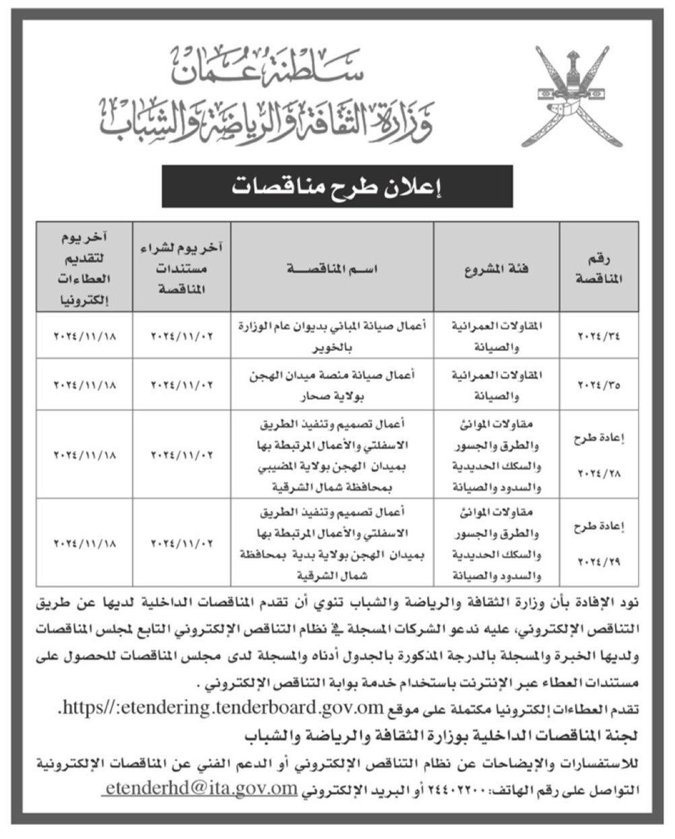mansoorzaher's tweet photo. نبارك لولاية بدية وملاك الهجن بشكل خاص أعلان طرح مناقصة الطريق الاسفلتي وما يرافقه من خدمات لميدان سباقات الهجن بالولاية (الدورة) https://t.co/6SZ4VvuPjT
