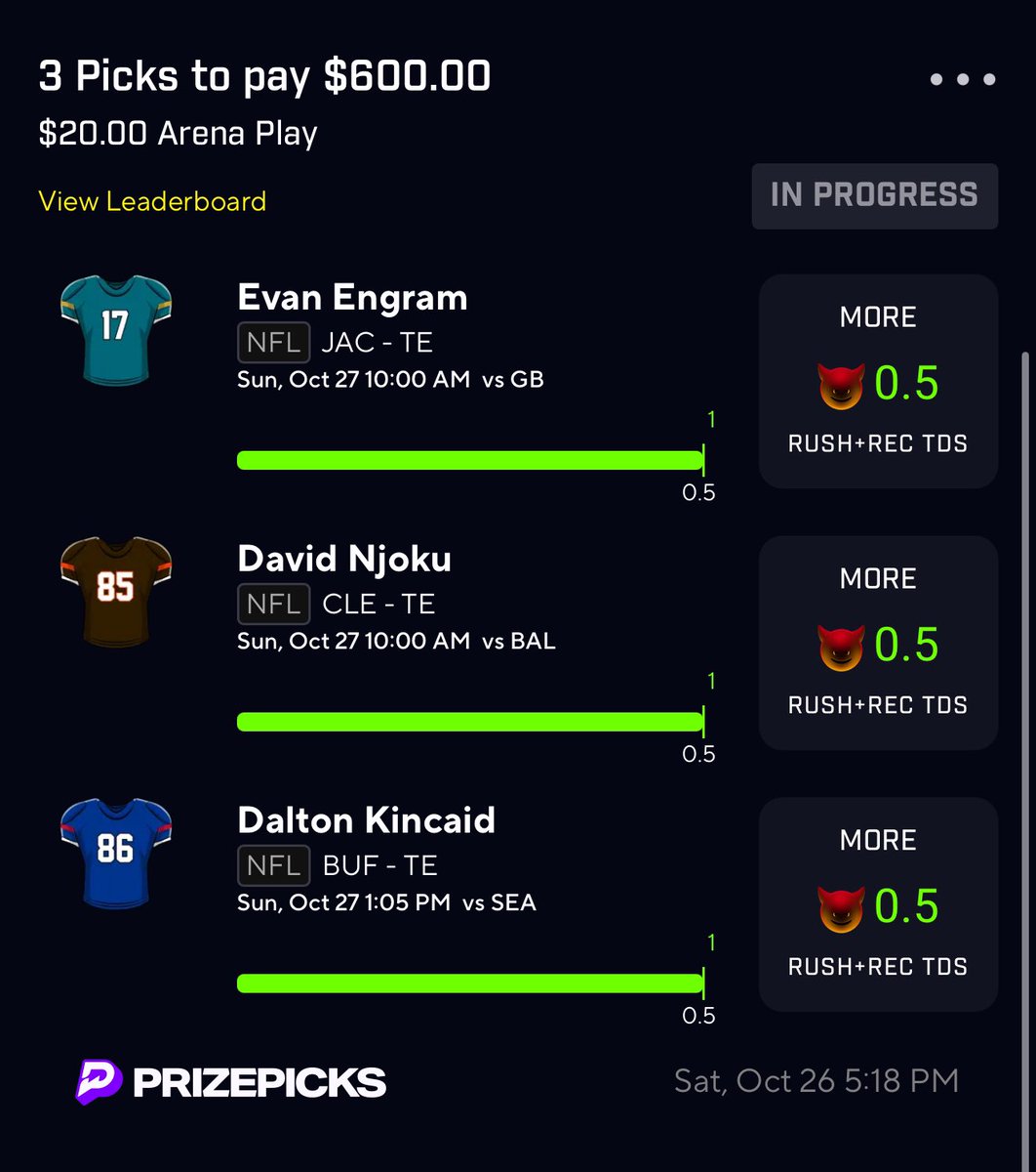bstdfa5's tweet photo. #PrizePicksW let’s go!! I’ve lost a lot more than I’ve won but hey I’ll take whatever win I can! #TightEndsDay https://t.co/BWlBBcr3OF