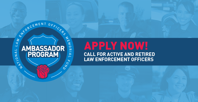 NLEOMF's tweet photo. The National Law Enforcement Officers Memorial Fund depends on the support of a special group of volunteers: Ambassadors. 

The NLEOMF Ambassador Program identifies individuals in law enforcement across the nation who believe passionately in our mission to honor the fallen, tell the story of American law enforcement, and make it safer for those who serve. 

Ambassadors demonstrate this commitment by building awareness and generating support for the organization, while giving officers the opportunity to participate—firsthand—in honoring the men and women whose names are engraved on the National Law Enforcement Officers Memorial.

Learn more about the ambassador program: https://t.co/OLUdblyo8d

#LawEnforcementSupport #AmbassadorProgram #NLEOMF #LawEnforcement