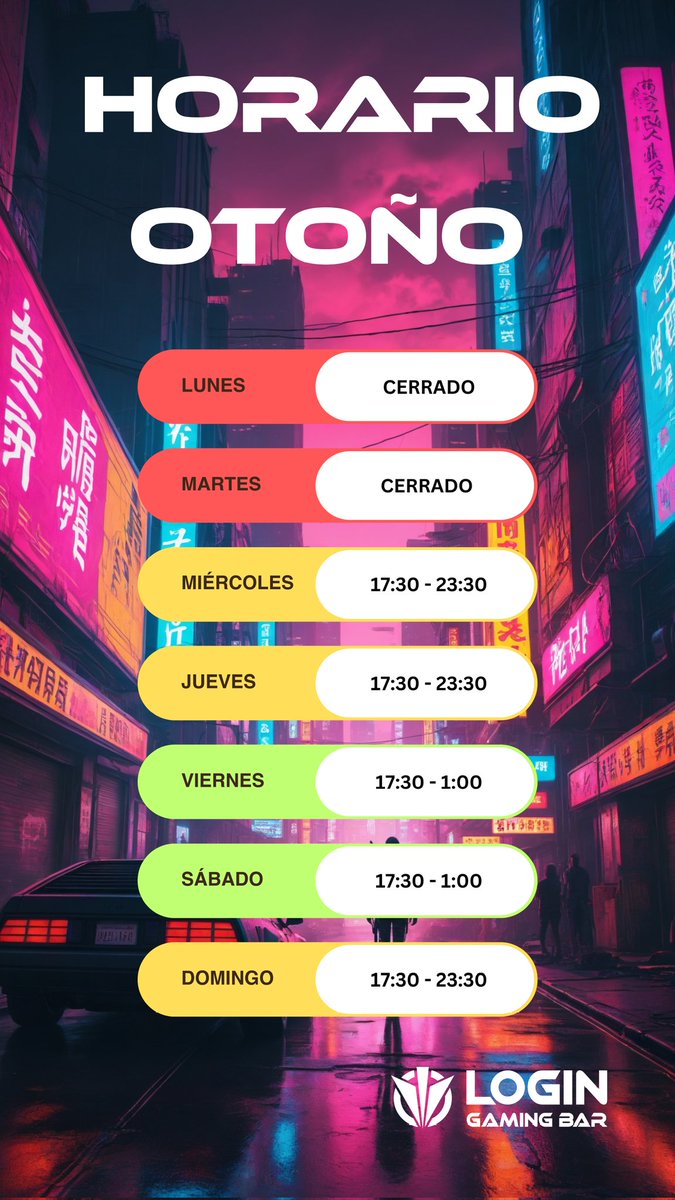 Horario de otoño. Los Lunes y los Martes vamos a estar cerrados!
