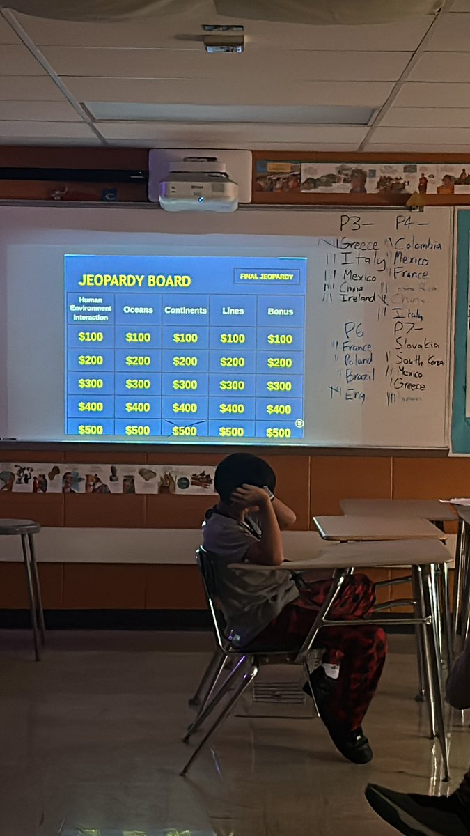 6th graders are reviewing geography terms and concepts with a fun game of Jeopardy. #BeEvergreen