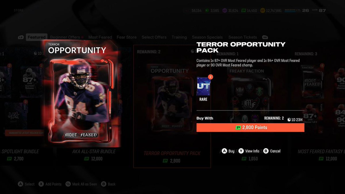 mutworlds's tweet photo. Packs! Most Feared Terror opportunity pack and AKA Spotlight bundle

#Madden25 #MUT #NFL https://t.co/Smu20htaPG