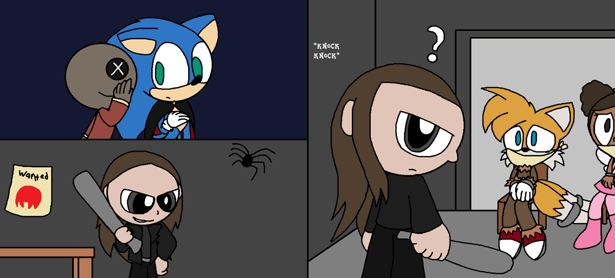 RFandom12's tweet image. Bonus Halloween Themed Drawing #21, 22, &amp;amp; 23: The plan to save his friends

Yes this is a follow up to Movie Sonic's Halloween night with a new ally, Sam (from Trick R Treat), who helps Sonic find his friends who are held bounties, they then plan for their rescue, will it work?