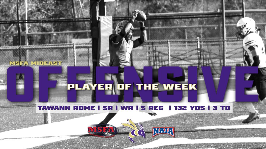 🏈 FB: After 3 TDs on Saturday, Defiance WR Tawann Rome has been named MSFA Mideast Offensive Player of the Week!

More 📰: defianceathletics.com/sports/fball/2…