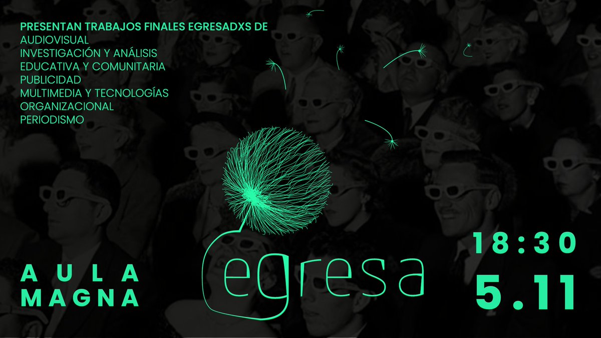 En el marco del proyecto “Egresa”, del Seminario de Multimedia y  Tecnologías Digitales, el 𝟱/𝟭𝟭 en el aula magna de la FIC, se  presentarán trabajos finales de grado de la Licenciatura en Comunicación.

Más información: fic.edu.uy/node/5128