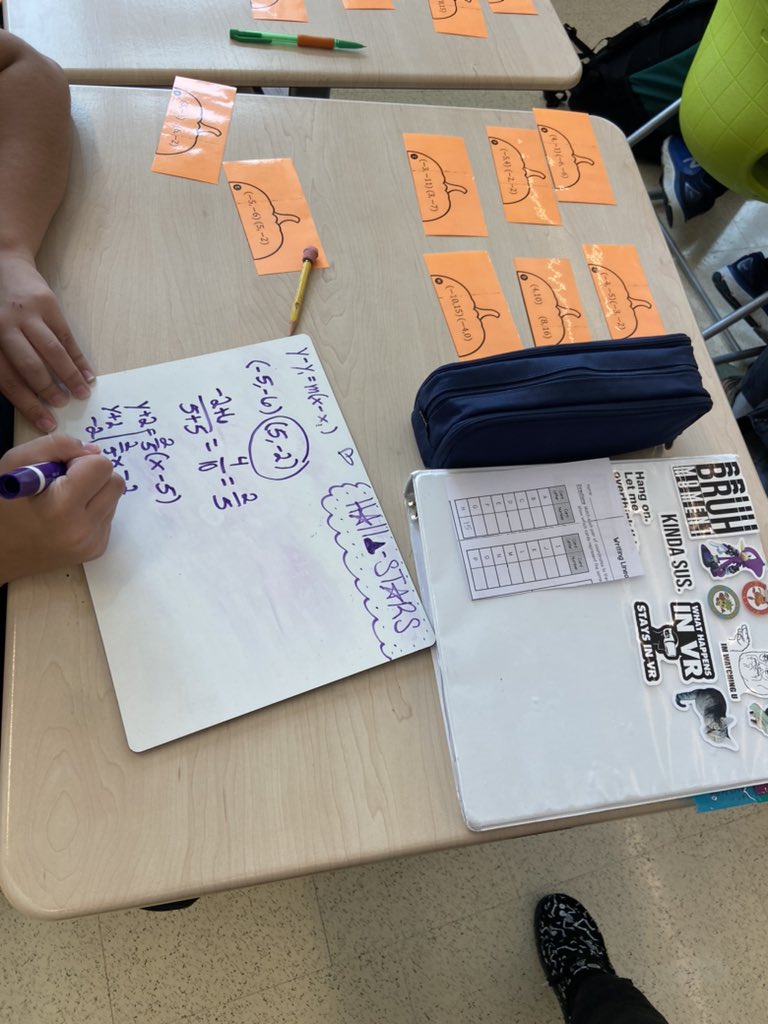 Today in Algebra 1 we practiced writing the equation of a line given two points. Students built pumpkins by solving for each equation on their whiteboards 🎃🎃 <a href="/WestportWildcat/">Westport Community Schools</a>