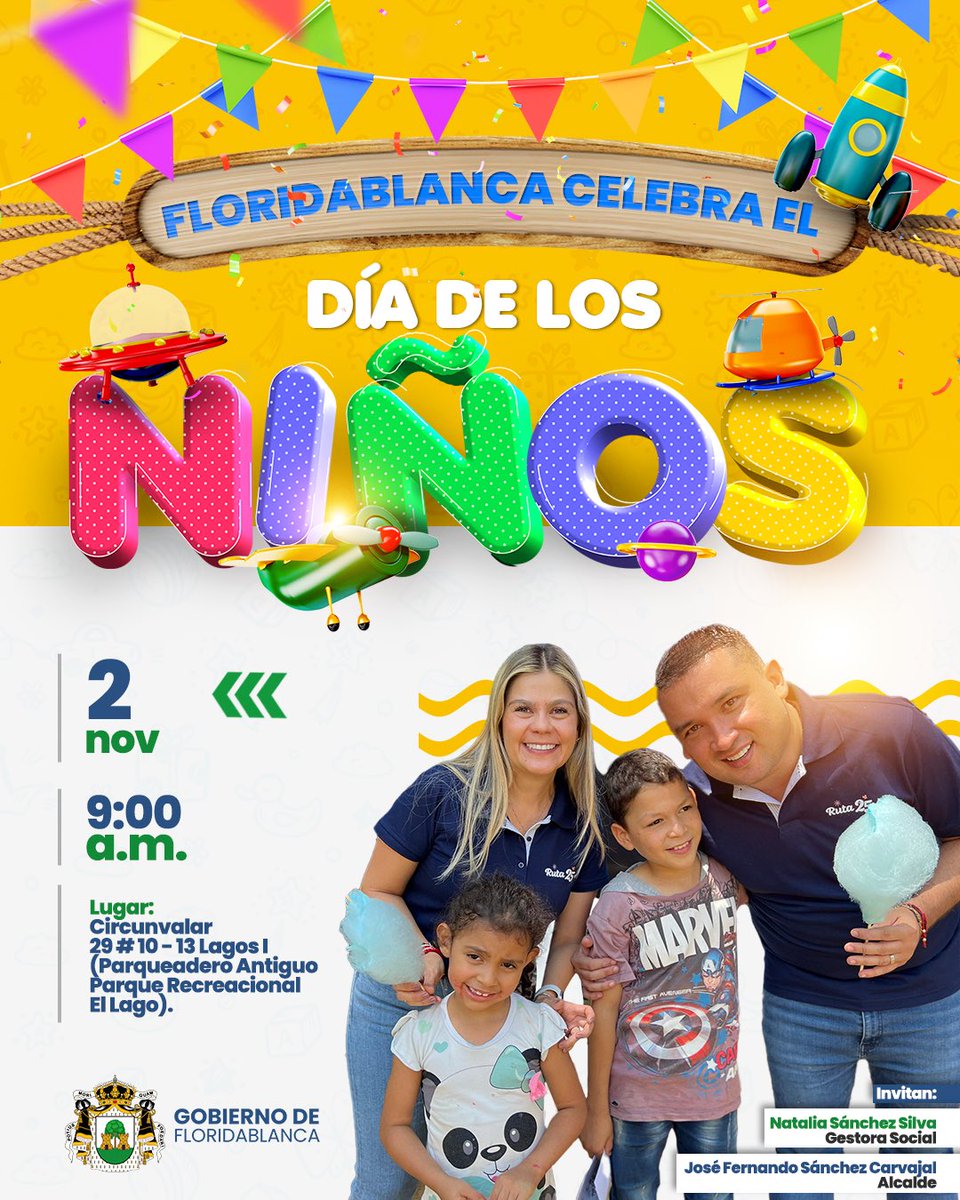 Agéndate este sábado, 2 de noviembre, para que nos acompañes en la celebración del día del niño en el antiguo parqueadero de Acualago desde las 9:00 a.m. hasta la 1:00 p.m.