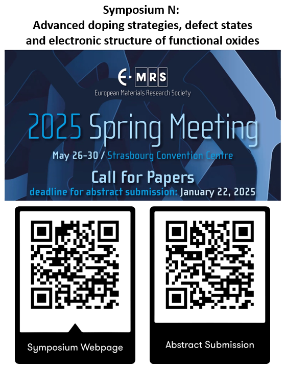 Jurij Koruza (@jurijkoruza) on Twitter photo You are invited to join our symposium *Advanced doping strategies, defect states, and electronic structure of functional oxides* at the *E-MRS Spring meeting* in Strasbourg (May26-30)! <a href="/Materials_MRS/">Materials Research Society (MRS)</a>
Abstract submission is open (Deadline *January 22*). 📅 You are invited to join our symposium *Advanced doping strategies, defect states, and electronic structure of functional oxides* at the *E-MRS Spring meeting* in Strasbourg (May26-30)! <a href="/Materials_MRS/">Materials Research Society (MRS)</a>
Abstract submission is open (Deadline *January 22*). 📅