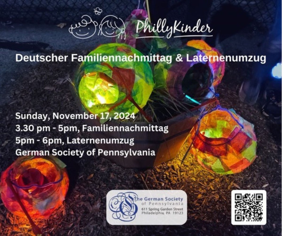 On Sun, 11/17, 2024, the GSP will host a special "Deutscher Familiennachmittag  and Laternenumzug"  event, organized by PhillyKinder. Beginning at 3:30 p.m., families can enjoy an afternoon filled with German cultural activities for all ages. Register 👇docs.google.com/forms/d/e/1FAI…