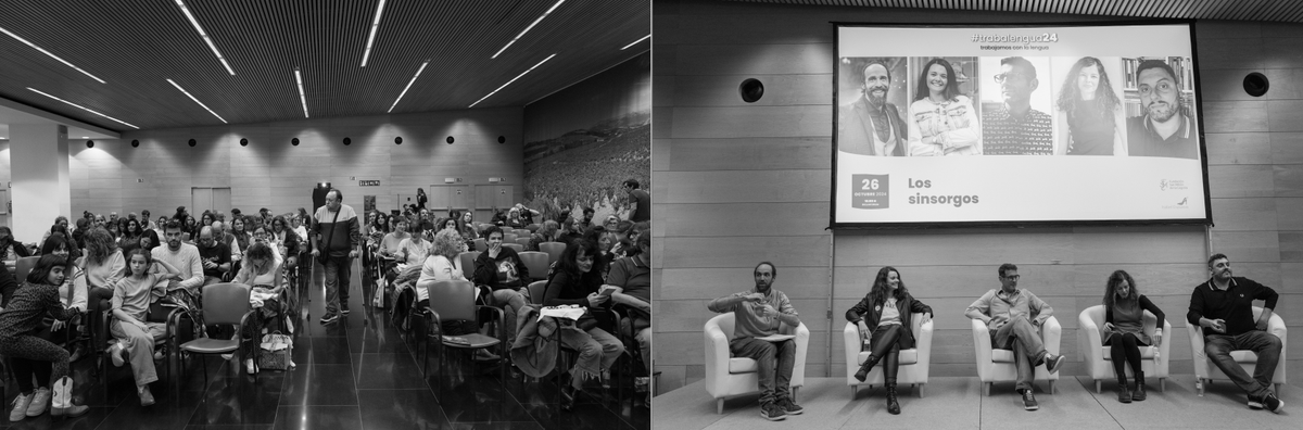 XoseCastro's tweet photo. El congreso @trabalenguaES es un patio de recreo para cualquier persona a quien le guste pasar un finde aprendiendo. Por eso muchos llevan años volviendo. Este año se ha llenado de poesía, rap, creatividad, publicidad, divulgación, guion, fotografía, neurociencia, dilemas, neurodivergencia, lenguaje...

Aitor (@cellotapeman) nos habló de por qué divulgación puede ser una chapa y cómo evitarlo.

Celia BSoul (@celia_bsoul), periodista, rapeta y poeta, enlazó los aedos con el Bronx y nos tiró unas estrofas.

Claudia Cabrero (IG: @olivalclauca) nos habló de su narrativa fotográfica con ayuda de sus hijas, que se robaron el show.

Diego Pérez (@diegopergo7), multidirector de magníficos cortos finalistas y premiados nos habló del lenguaje en el cine y viceversa, y fuimos conscientes de la importancia de la traducción, que ·es· lo que recordamos.

Curro (@juanantoniobernier) nos arrastró a su espiral psicopoética y nos abrazó a estrofazos.

Enrique Cabezón (@elkb), «un tipo que pasea, dibuja y escribe en una ciudad de provincias», nos hermanó con su festival poético y nos hizo reír y entrecerrar los ojos.

Pablo Paracuellos (@PabloParacuell2), periodista y creativo, contó cómo el lenguaje es clave en publicidad y cómo encontró el amor en La Tagliatella.

Y disfrutamos de los comentarios y dilemas de @marabad, @tweetmench @eduardosdc

Y de la apasionante charla de @xurxomar (¡autor de estas fotos!) y @mamenhorno sobre cerebro y lenguaje. Gracias por todo, @IsabelEspuelas @rubenvinagre @fsanmillan  #Trabalengua24