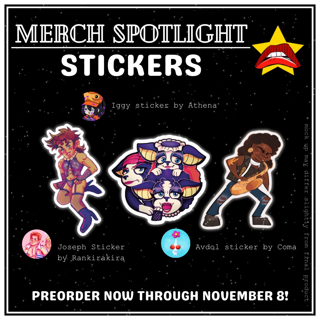 🌟Merch Spotlight🌟
Up next, we have our die-cut stickers by <a href="/Rankirakira1/">Rankirakira</a> , <a href="/sirenofthebar/">sirenoftheocean</a> , and <a href="/comatroversy/">COMA # 1 Louie Defender</a> !
Measuring 2.5 inches (~6.35 cm) and made of durable vinyl, they will be the perfect addition to your notebook, laptop cover, or wherever you choose to stick them!