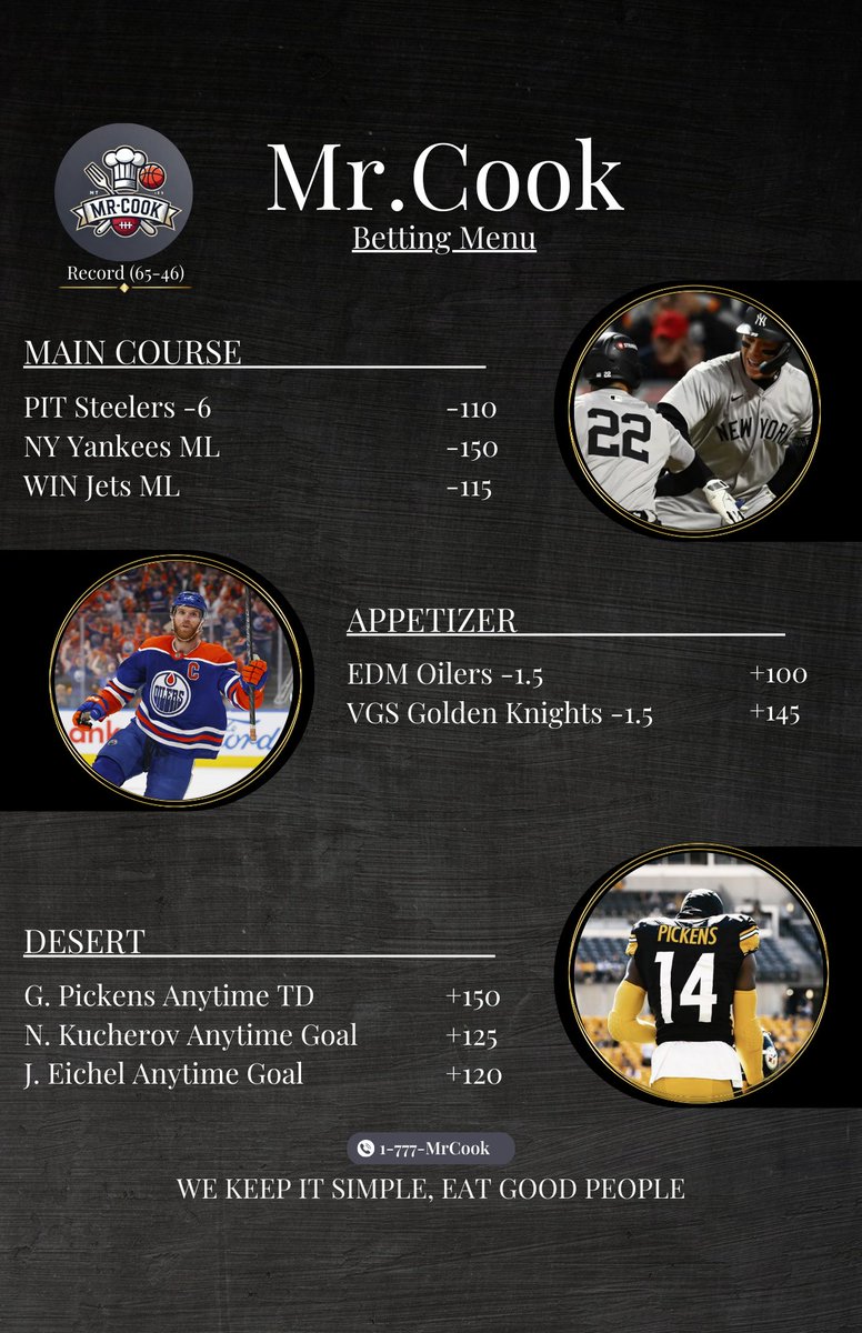 MrCookPicks's tweet photo. Tonight’s menu is officially served! 🍽️ We’ve cooked up a solid lineup for a big night ahead. Whether you’re playing it safe or chasing longshots, we’ve got something for everyone. Let’s lock in, eat good, and cash in! 💸👨🍳 #MrCook #BettingMenu #EatGoodPeople https://t.co/iVmBIKWrkj