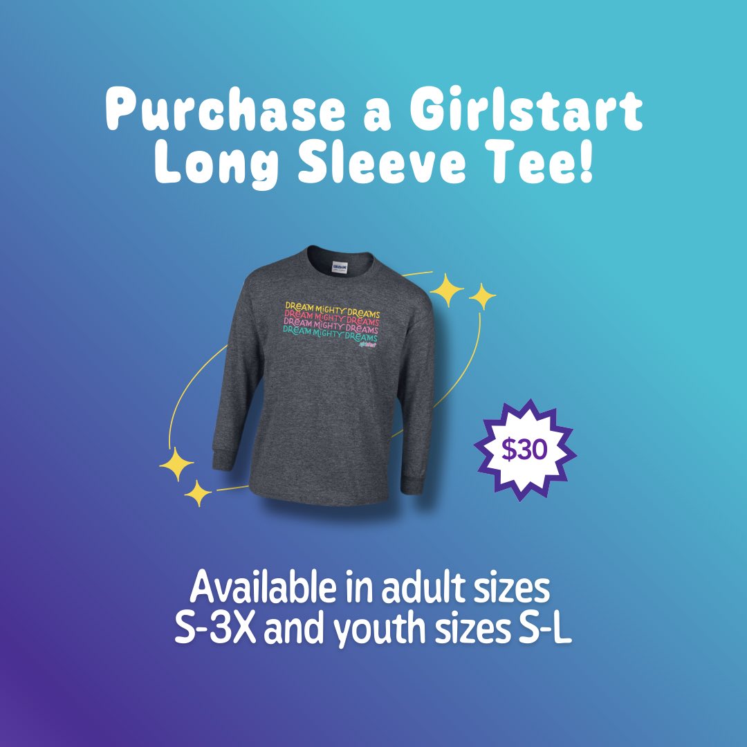girlstart's tweet photo. Pre-order an exclusive Girlstart long sleeve tee today! 👚 A limited quantity will be available at DeSTEMber Bash, so pre-order yours today and get tickets for an unforgettable STEM celebration at https://t.co/psZN1U6S5c! 🥳 https://t.co/i9Vxbqcr4z