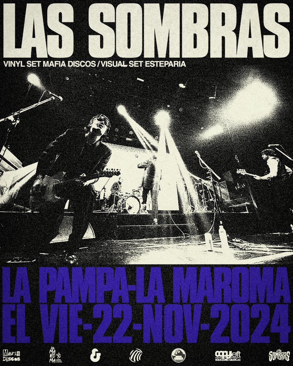 Vamos despidiendo el año con <a href="/las_sombras_/">Las Sombras</a> 
1 Nov Pura Vida #LaPlata 
9 Nov Chilli Street Club #Cordoba 
22 Nov La Maroma #LaPampa

Foto por Manuel Cascallar
Flyers por Martina Papalini
Entradas y remeras en linktr.ee/mafiadiscos