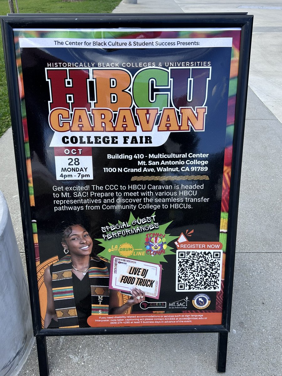 OtherKindOfDoc's tweet photo. The HBCU Caravan is coming to @MtSAC today! Come visit over 15 HBCU representatives and enjoy a YARD experience with Tommy the Clown, the LA Drumline and so much more! https://t.co/SuS047nsJN