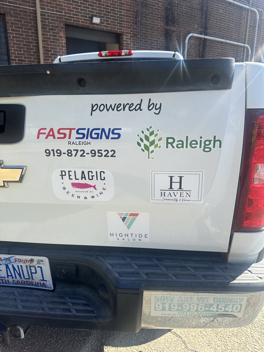 RaleighCleanup's tweet photo. CLEANUP1 has some fresh ink, thanks to the creative talents of Kat, an Enloe High student who produced the look in their graphic design class. The final touches were printed and installed by the team at Fast Signs. Thanks to this collaboration, we’re riding in style now! https://t.co/f49mFwIAuY