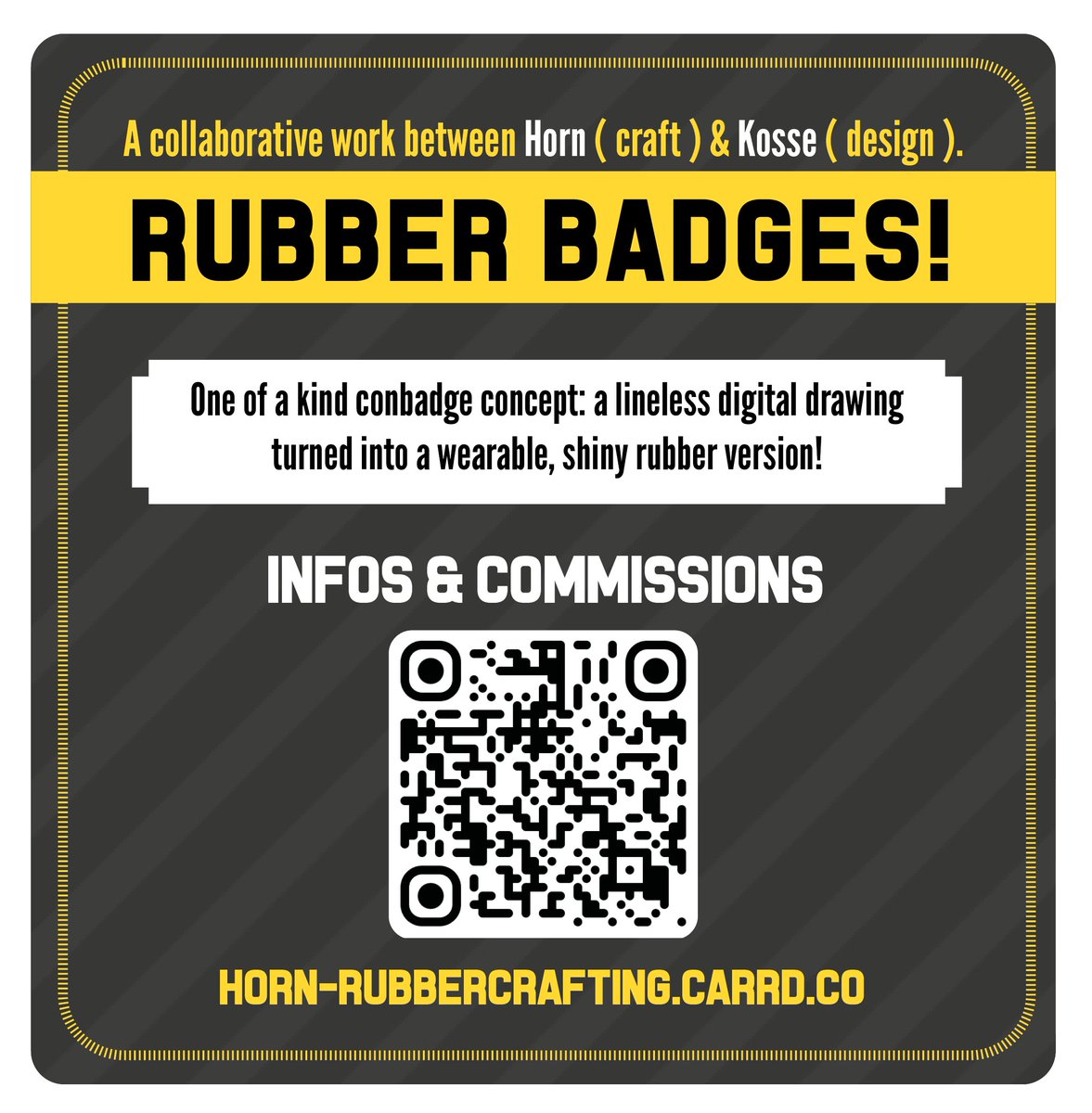 Hey everyone,
Lil message to say that the rubber furry badge commissions will be opened on 1st of November at 11h (GMT+1) for limited slots during the next 3-4 months
All the information : horn-rubbercrafting.carrd.co
and on my Telegram channel : t.me/Horn_Crafts