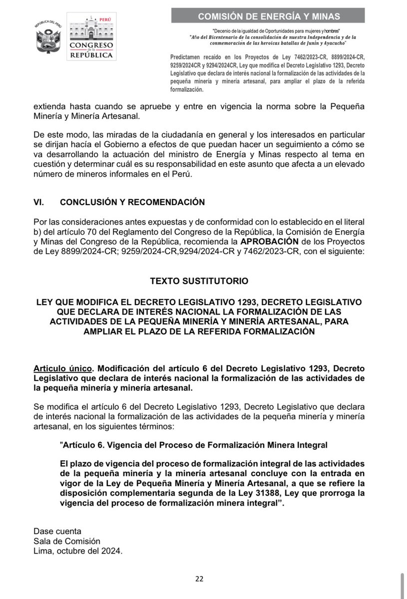 martinhidalgo's tweet photo. #AlertaLegislativa: La Comisión de Energía y Minas tiene listo para aprobar mañana el predictamen que buscar ampliar al Reinfo, pese a que el ministerio del sector dijo que “no es viable”. Esta es una nueva iniciativa a favor de la minería ilegal. https://t.co/FH0PXixwGc