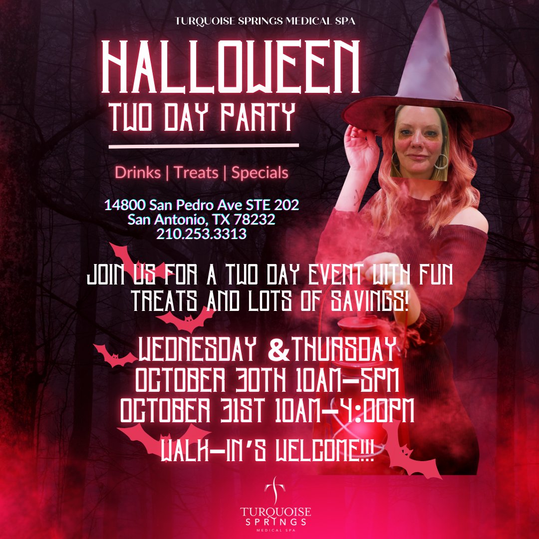 tsmedspa's tweet image. Join us for our Spellbinding services and discounts this Wed &amp;amp; Thurs! 🎃 Our Spook-tacular is almost here! Mark your calendars and RSVP! 🧟‍♀️ October 30th - bit.ly/October-30-RSVP October 31st - bit.ly/RSVP-October-31 #bootox #medspa #sanantonio #halloween