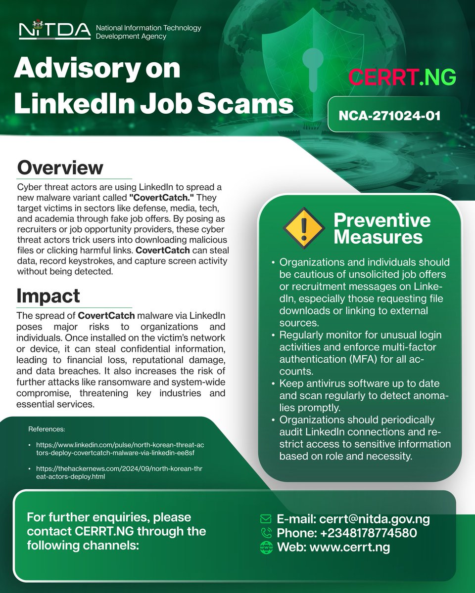 _chiefagbabiaka's tweet photo. Advisory on LinkedIn Job Scams
#BwCyberSmart https://t.co/CafYbDfzbw