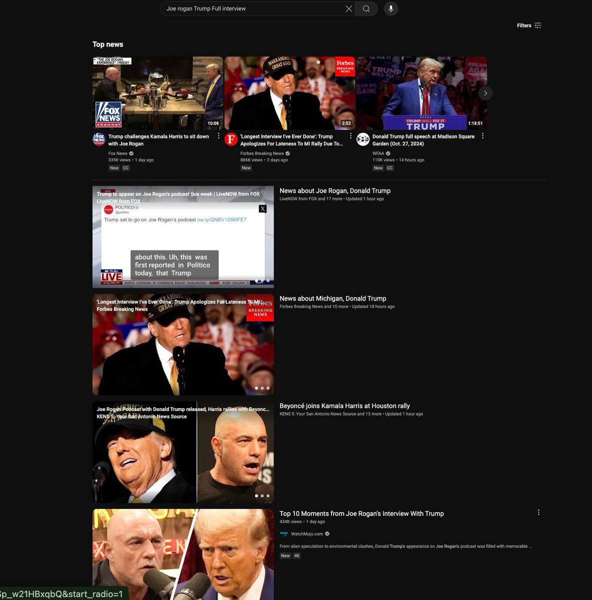BRICSinfo's tweet photo. JUST IN: 🇺🇸 YouTube accused of censoring Joe Rogan's interview with Donald Trump. 

Users are reporting that searching "Joe Rogan Trump" or "Joe Rogan Trump full interview" fails to show the viral interview with over 30 million views.

Is this election interference? https://t.co/LPB64Y5Eh3