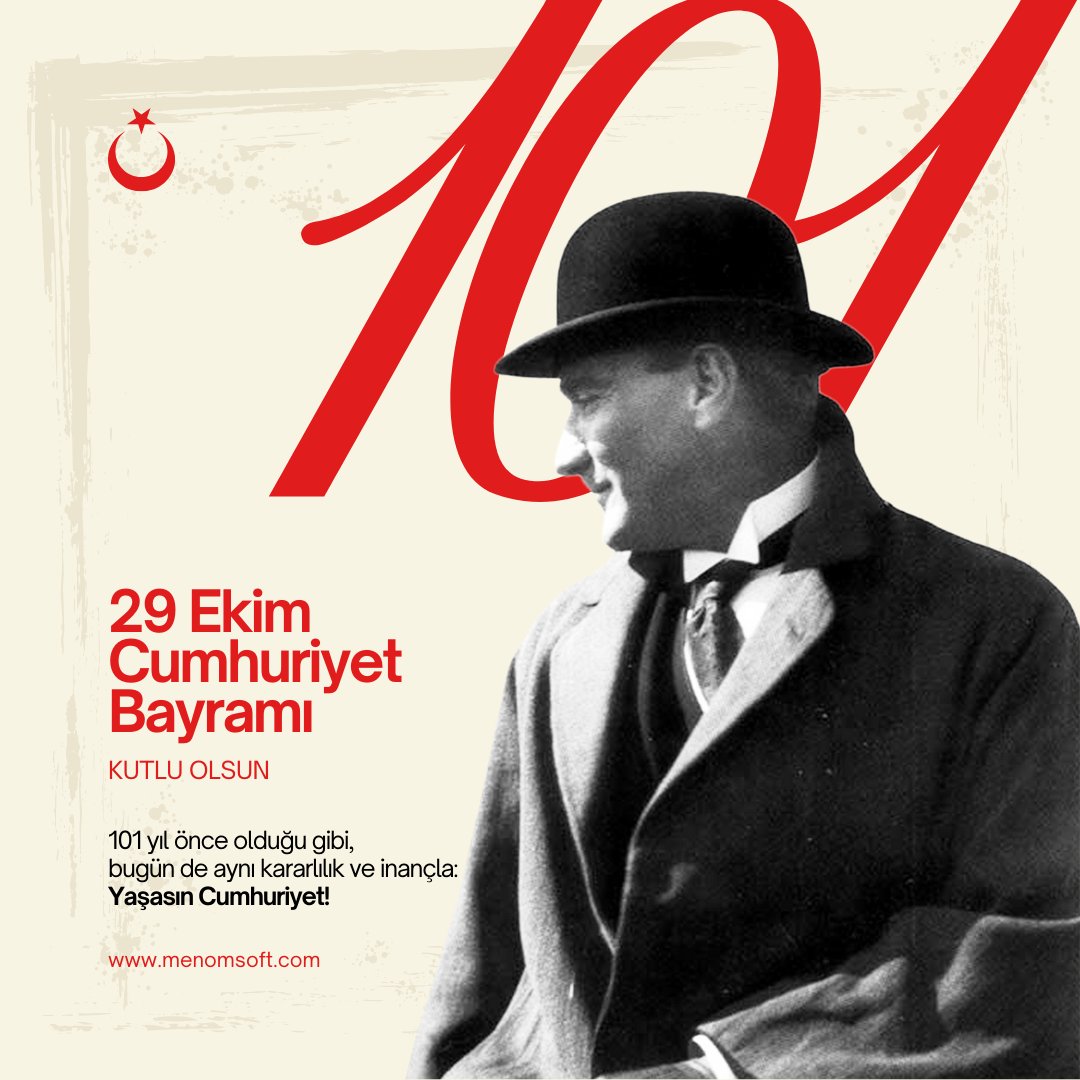 menomsoft's tweet photo. Cumhuriyetimizin 101. yılında, Gazi Mustafa Kemal Atatürk ve silah arkadaşlarının bizlere emanet ettiği bu değerli mirası ileriye taşımak için çalışıyoruz. Başta Atatürk olmak üzere tüm şehit ve gazilerimizi saygı ve minnetle anıyoruz. 29 Ekim Cumhuriyet Bayramımız kutlu olsun! https://t.co/qTs4B5Lu3u