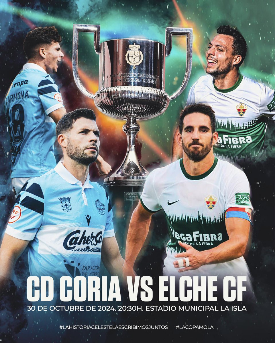 CDCORIA's tweet photo. ¡MENOS DE 48 HORAS! 🤩⏰

Tenemos una nueva cita con la historia. ¿Y si soñamos? 🩵

🆚 @elchecf 
🗓️ Miércoles 30/10/2024
🕕 20:30H.
🏟 Estadio Municipal 'La Isla'.
🟢 Primera eliminatoria de Copa del Rey.

📻 #ExtremaduraEnJuego de @deportesCEX 

📲 #LaHistoriaCelesteLaEscribimosJuntos #CoriaElche #LaCopaMola