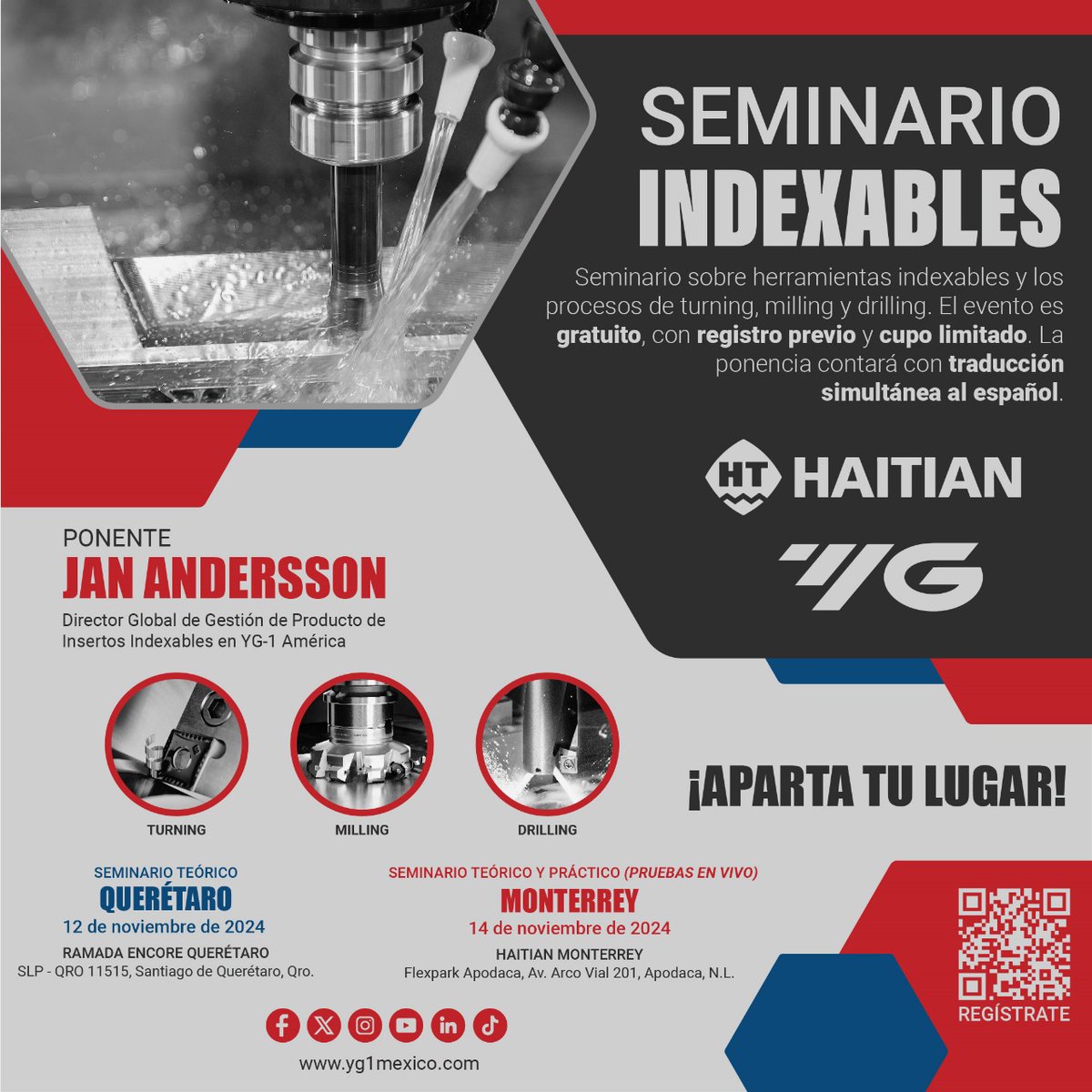 yg1mexico's tweet photo. 🔧✨ ¡Te invitamos a asistir a nuestro seminario gratuito! Aprende sobre los procesos de turning, milling y drilling, con nuestras herramientas de vanguardia. https://t.co/7k5D4RCa5r