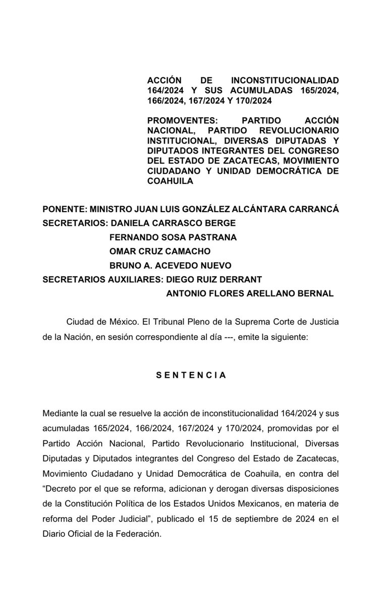 Acá el proyecto de la <a href="/SCJN/">Suprema Corte</a> que declara parcialmente inconstitucional la reforma constitucional al Poder Judicial:

scjn.gob.mx/sites/default/…
