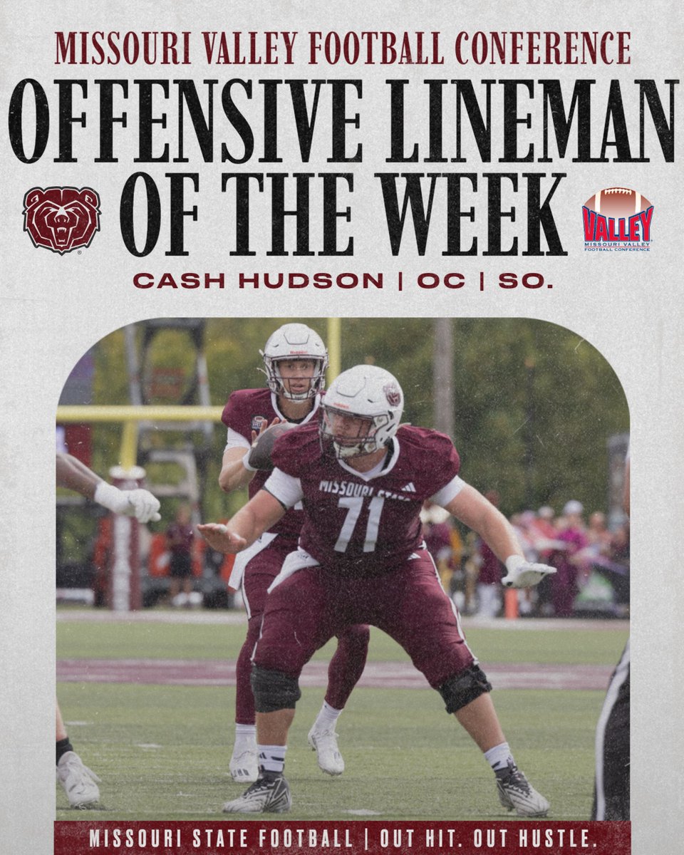 Guys up front were leading the way💪

Cash Hudson graded out at 98% for the game's assignments at UNI! The MoState O-Line did not allow a sack on the afternoon and the offense produced its first 300-yard rushing game since 2017! 

🔗 tinyurl.com/4w4tespw

#OutHitOutHustle