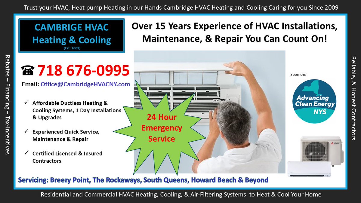 bestofhealth1's tweet photo. Cambridge #HVAC Heating & Cooling
☎️(718) 676-0995 Licensed & Insured Contractors #HEATPUMP #HotWaterHeatpump #HWHP #ASHP
#NYC #Ramones #beaches #Bronx #Brooklyn #Heat Servicing: #BreezyPoint #theRockaways #howardbeach #rockawayny #kewgardens #Heating #homeownership https://t.co/Q1Vy2GdSVn