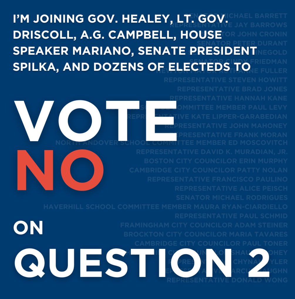 We’re encouraged that government leaders, including <a href="/MassGovernor/">Governor Maura Healey</a> Maura Healey, oppose Question 2. 
Question 2 would remove statewide standards for graduation, jeopardizing the success of students while weakening our public schools. Join us in voting NO on 2. @ProtectMAKids