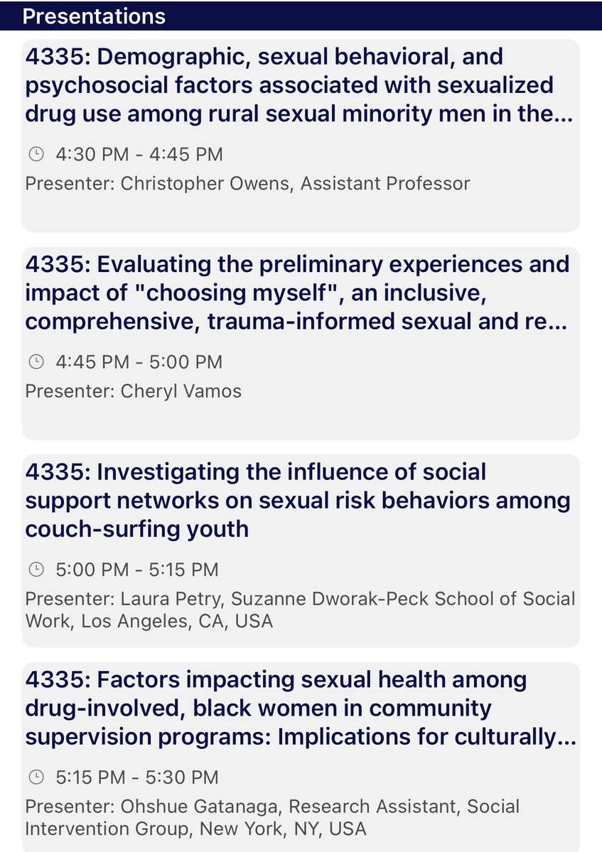 Chris Owens, PhD, MPH (@chrisowensphd) on Twitter photo Hey <a href="/APHAAnnualMtg/">APHA's Annual Meeting & Expo</a> <a href="/PublicHealth/">APHA</a> <a href="/APHA_HIV_AIDS/">APHA HIV/AIDS Section</a> #APHA2024, don’t know what you’re doing before happy hour on Tuesday? Come to the sexual risk behavior session to learn about justice-involved youth, homeless youth, Black women, and rural gay and bisexual men Hey <a href="/APHAAnnualMtg/">APHA's Annual Meeting & Expo</a> <a href="/PublicHealth/">APHA</a> <a href="/APHA_HIV_AIDS/">APHA HIV/AIDS Section</a> #APHA2024, don’t know what you’re doing before happy hour on Tuesday? Come to the sexual risk behavior session to learn about justice-involved youth, homeless youth, Black women, and rural gay and bisexual men