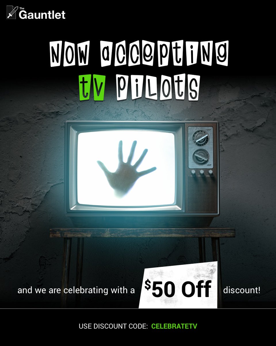 ScriptHop's tweet photo. The Gauntlet now supports TV Pilots! And we’re celebrating with a huge discount.

Get $50 off when you use the code: CELEBRATETV
Offer ends on October 31st. https://t.co/SGouDP9RMt