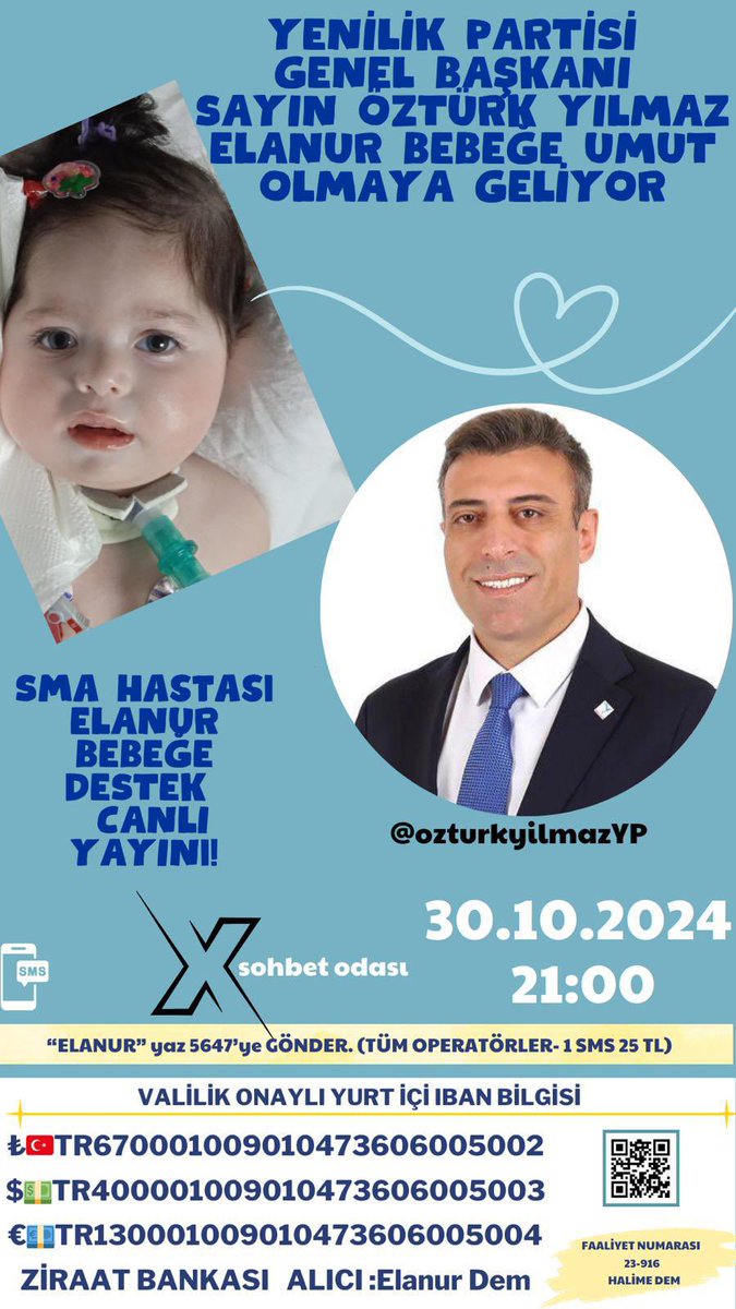 SMA Tip1 Ölümcül Kas Hastalığı ile mücadele eden Elanur kızımıza Yenilik Partisi Genel Başkanı Sayın <a href="/ozturkyilmazYP/">Öztürk Yılmaz</a>  can olmaya geliyor. Vermiş olduğu ve vereceği destekler için şimdiden teşekkür edersiz. İyi ki varsınız hep var olun. ✨♥️🙏🏻

 #GSvBJK / Davinson Sanchez /