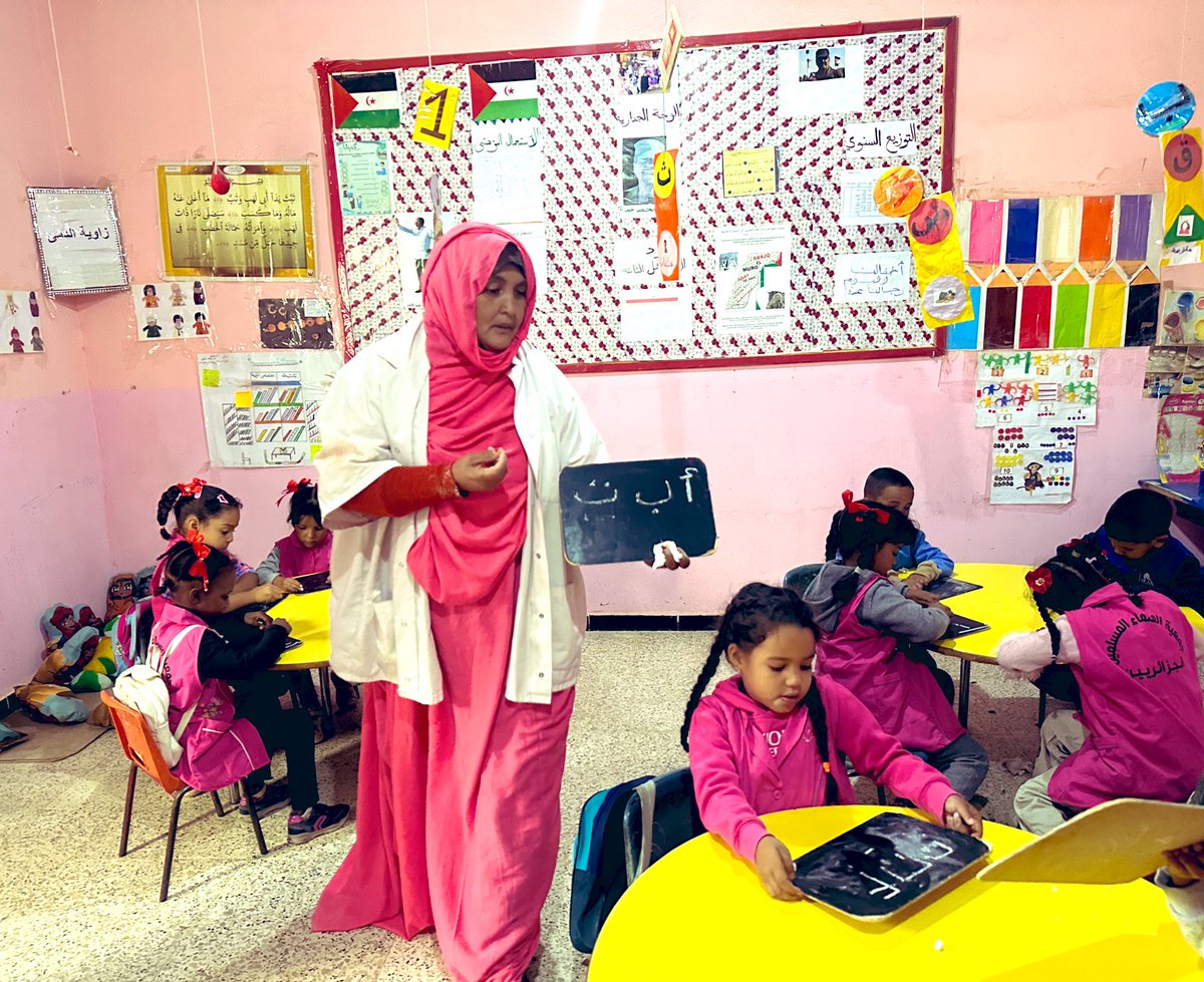 he_belhocine's tweet photo. As part of @_AfricanUnion #yearofeducation  I am visiting Saharawi Refugees Camps to take stock of the education system in fragile settings and explore how AU could support more on promoting education for refugees. I met Honorable Minister of Education and his team & visited  kindergarten of Boujdour Camp.