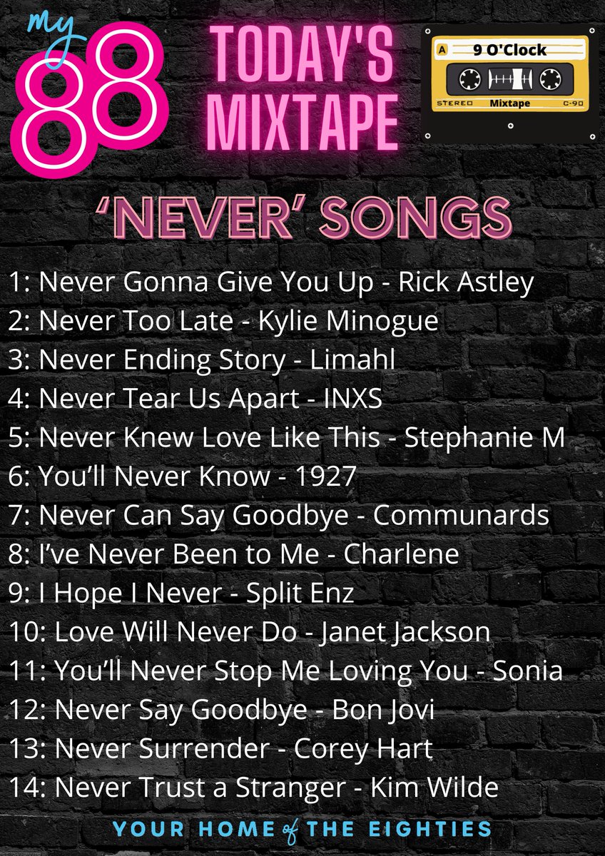 Today on the #9OClockMixTape we played songs with NEVER in the title. Which of these songs is your favourite?