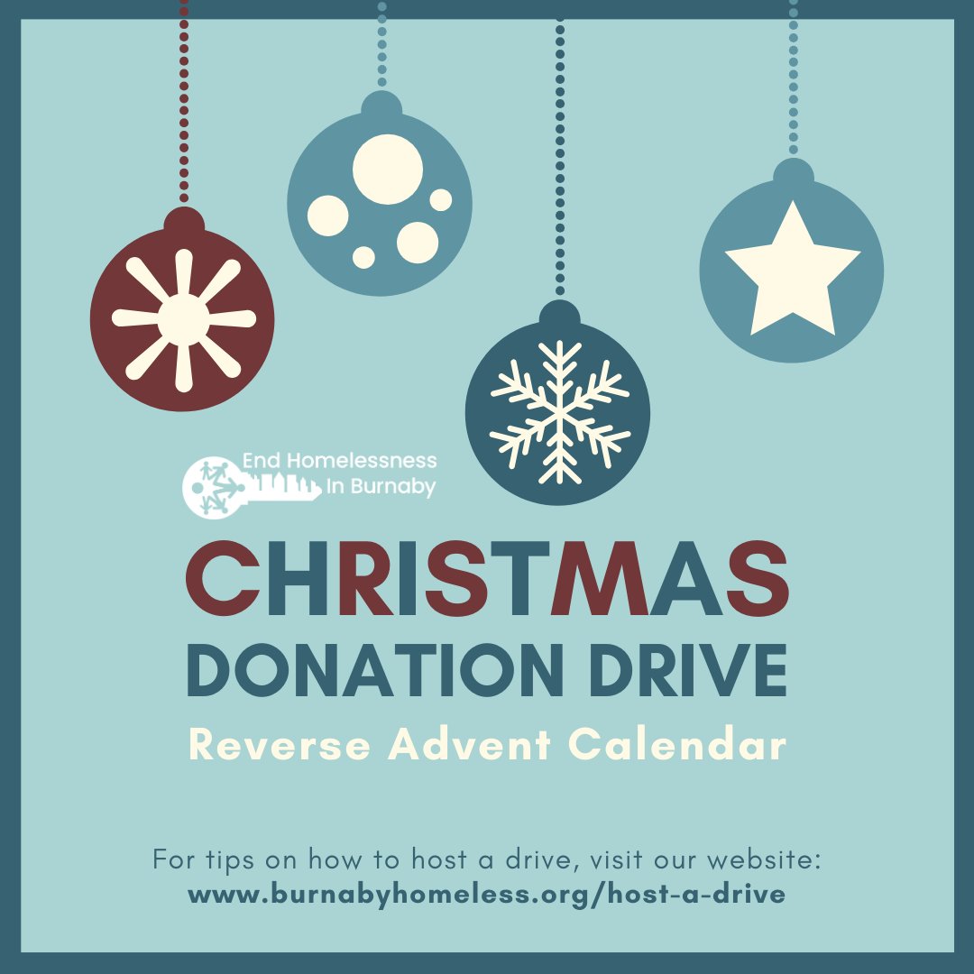 BurnabyHomeless's tweet photo. It's almost that time of year again! If you're doing a donation drive this year for Christmas we've compiled a helpful reverse advent calendar for donation items that are needed at our Outreach Resource Centres.
Deadline for pickup/dropoff: Dec. 10
📩info@burnabyhomeless.org https://t.co/yBaU8m1ik2