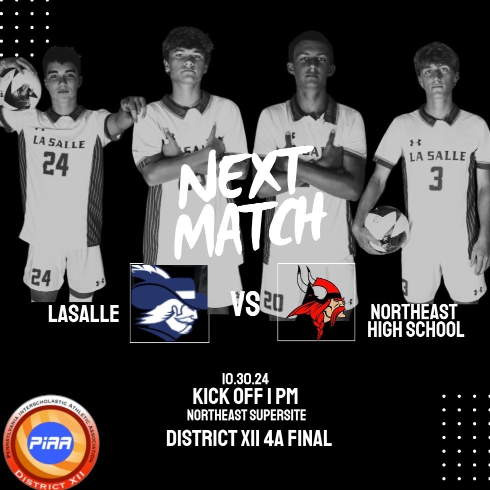 #LaSalleSoccer will play Northeast High School for the City Championship on Wednesday afternoon at 1 pm at the Northeast Supersite! The winner will go through to the PIAA State Playoffs